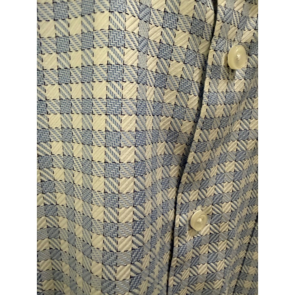 MEDIUM NEIMAN MARCUS TRIM FIT 15 1/2 32-33 DRESS SHIRT BLUE CHECK SPREAD COLLAR - Picture 4 of 5